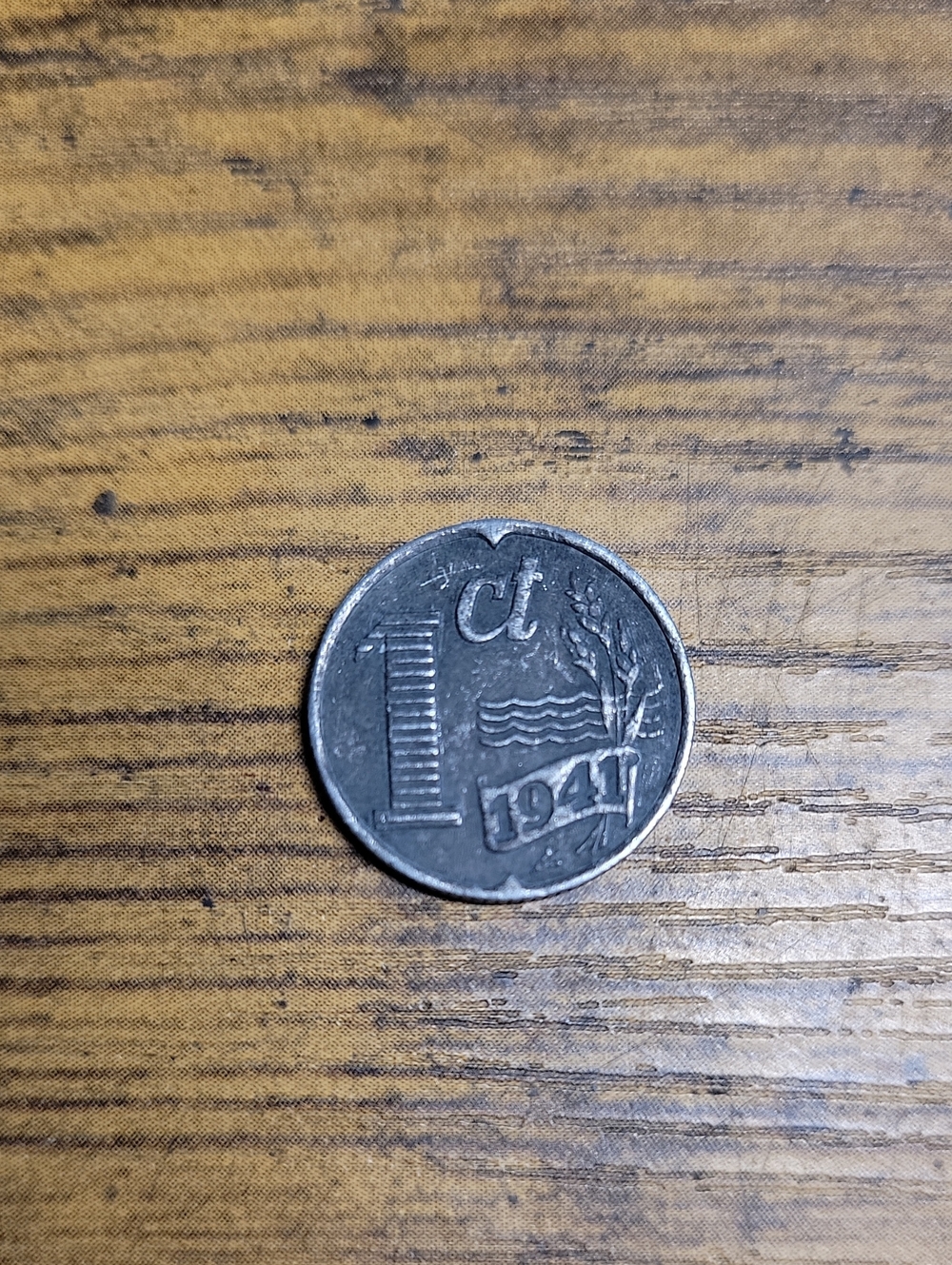 Vintage 1941 Nederlands 1 Cent Zinc Coin